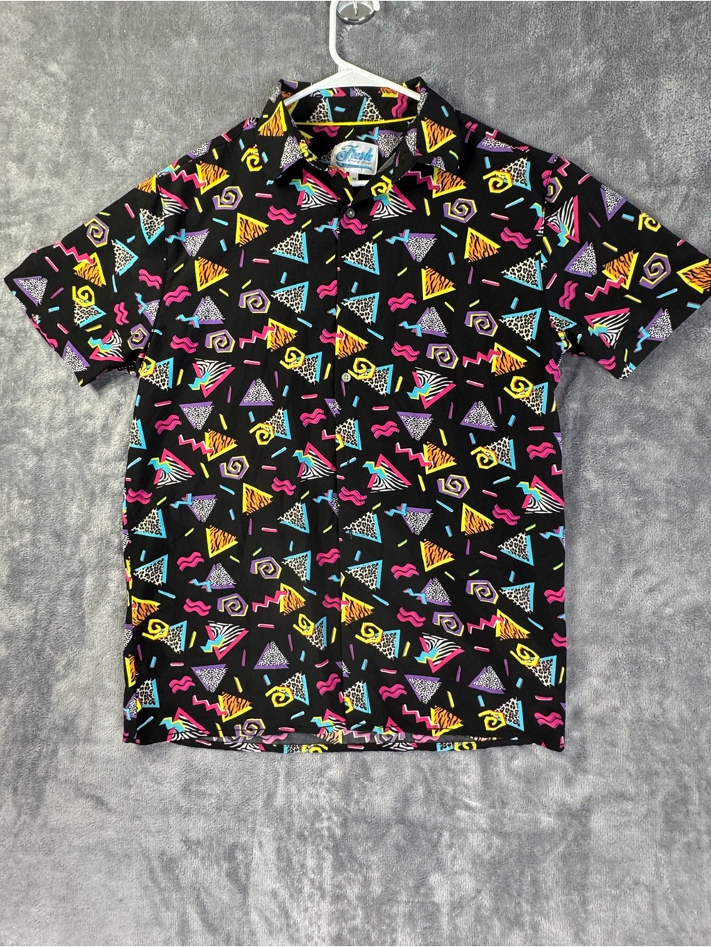 Fresh Prince Style 80s 90s Geometric Button Up Shirt Retro Neon Mens Medium